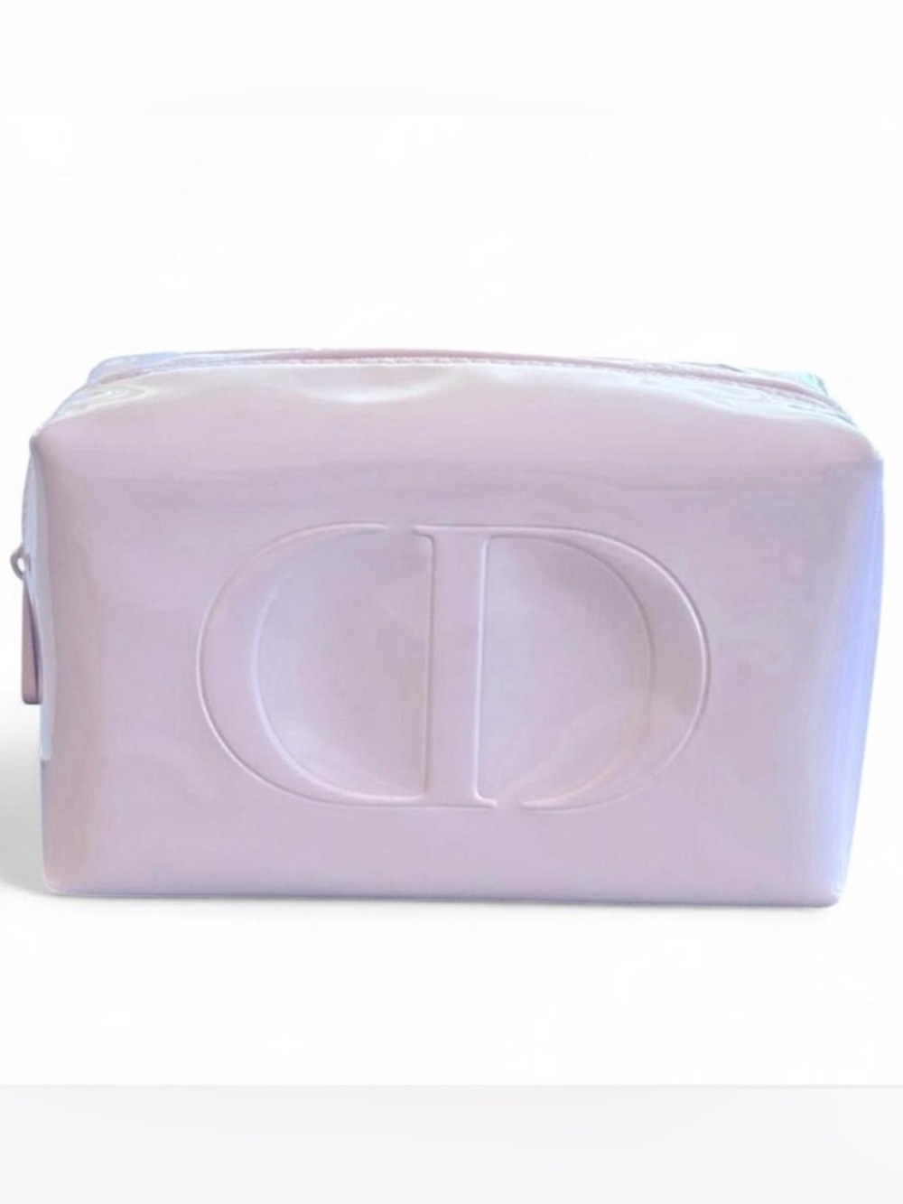 Authentic Dior Pale Pink Glossy Makeup Cosmetic Bag with Embossed CD Logo